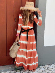Long sleeve large stripe long maxi dress