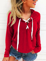 Fashion Woman Daily Hooded Drawstring Plain Hoodies