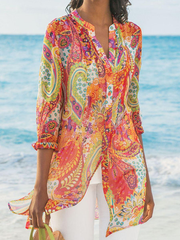 Geometric Printed Casual Loose Plus Size Chiffon Blouse Shirts