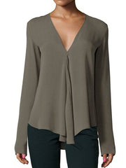 Long Sleeve Plain Daily Woman Sexy V Neck T-Shirts