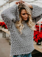 Three Colors Gray Woman Plain Knitting Round Neck Sweater