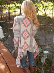 Long Sleeve Asymmetrical Irregular Printed Southwestern Style Outer Wrap