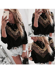 Leopard print sequins patchwork sweatshirts