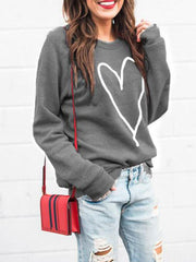 Heart Print Solid Woman Round Neck Sweatshirts