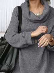 High Neck Solid Loosen Off Shoulder Shirts & Tops