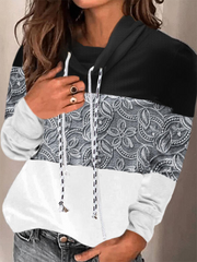 Long Sleeve Color Block Hooded Casual Sweatshirt
