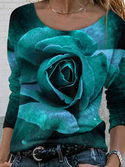 Floral Crew Neck Long Sleeve Pastoral Shirts & Tops