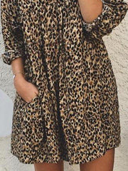 Leopard Leopard Print 3/4 Sleeve V Neck Dresses