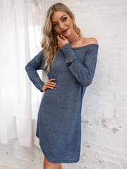 Boat Neck Long Sleeve Dress with Pockets