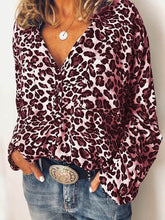 Turn down neck women casual long sleeve leopard printed blouses