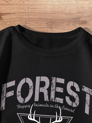 Black Retro Sika Deer Casual Fashion Winter Round Neck Long-sleeved Sweatshirt