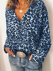 Turn down neck women casual long sleeve leopard printed blouses