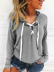 Fashion Woman Daily Hooded Drawstring Plain Hoodies
