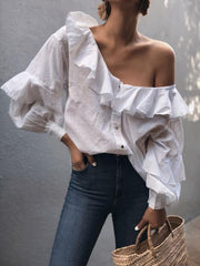 Stylish Women Chic One off shoulder white blouses