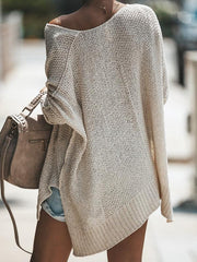 Loose Casual Plain Women Round Neck Long Sleeve Sweaters