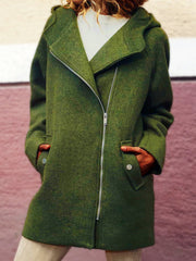Hooded Asymmetrical Zipper Jackets Plus Size Coat Outerwear