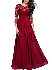 Lace three quarter sleeve round neck eleagnt long dress evening dresses Party dresses