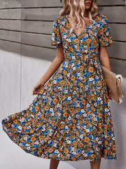 Holiday Floral Short Sleeve Dress