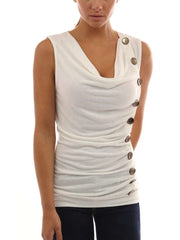 Irregular V neck Drape Sleeveless T-Shirts