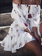 Floral Off-the-shoulder Three Quarter Sleeve Mini Dress