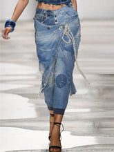 Stylish denim blue long pants for women