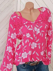 Long-sleeve Printed Patchwork Top Blouses