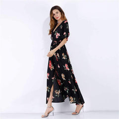 V neck Floral Short sleeve Maxi Dresses