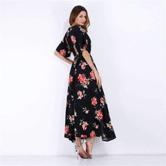 V neck Floral Short sleeve Maxi Dresses