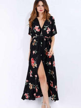 V neck Floral Short sleeve Maxi Dresses