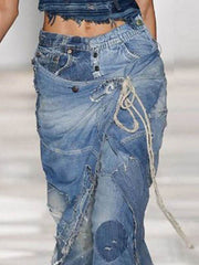 Stylish denim blue long pants for women