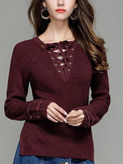 Fashion V neck Knit Long sleeve Sweaters
