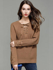Fashion V neck Knit Long sleeve Sweaters