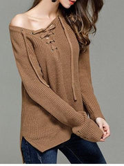 Fashion V neck Knit Long sleeve Sweaters