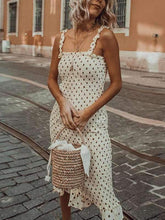 Fashion Wooden ear sling pleated polka dot vacation dress