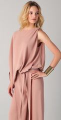 Fashion Round Neck Plain Asymmetrical Belt Bell-Bottoms Jumpsuits