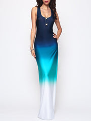 Gradient Chic Round Neck Maxi-Dress
