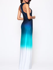 Gradient Chic Round Neck Maxi-Dress