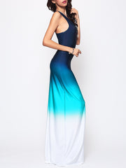 Gradient Chic Round Neck Maxi-Dress