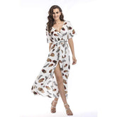 V neck Floral Short sleeve Maxi Dresses