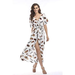 V neck Floral Short sleeve Maxi Dresses