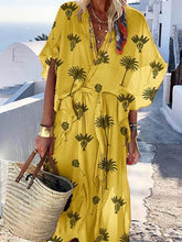 Leave printed women short sleeve maxi dresses