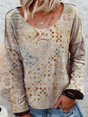 Long Sleeve Crew Neck Tribal Shift Shirts & Tops