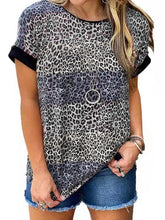 Leopard print round neck short sleeve T-shirts women top
