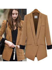 Turn-down Plain Elegant Pocket Blazer Coat