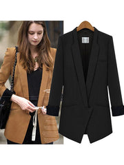 Turn-down Plain Elegant Pocket Blazer Coat