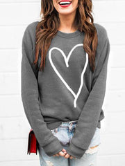 Heart Print Solid Woman Round Neck Sweatshirts