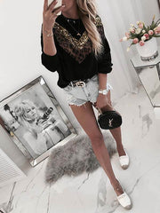 Leopard print sequins patchwork sweatshirts