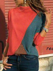 High Collar Spliced Casual Daily Woman Fashion T-shirts