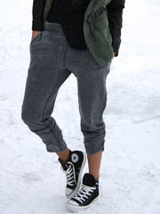 Gray Casual Cotton-Blend Plain Pants