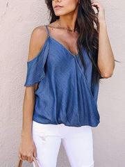 Summer sexy sleeveless suspender denim shirt irregular top